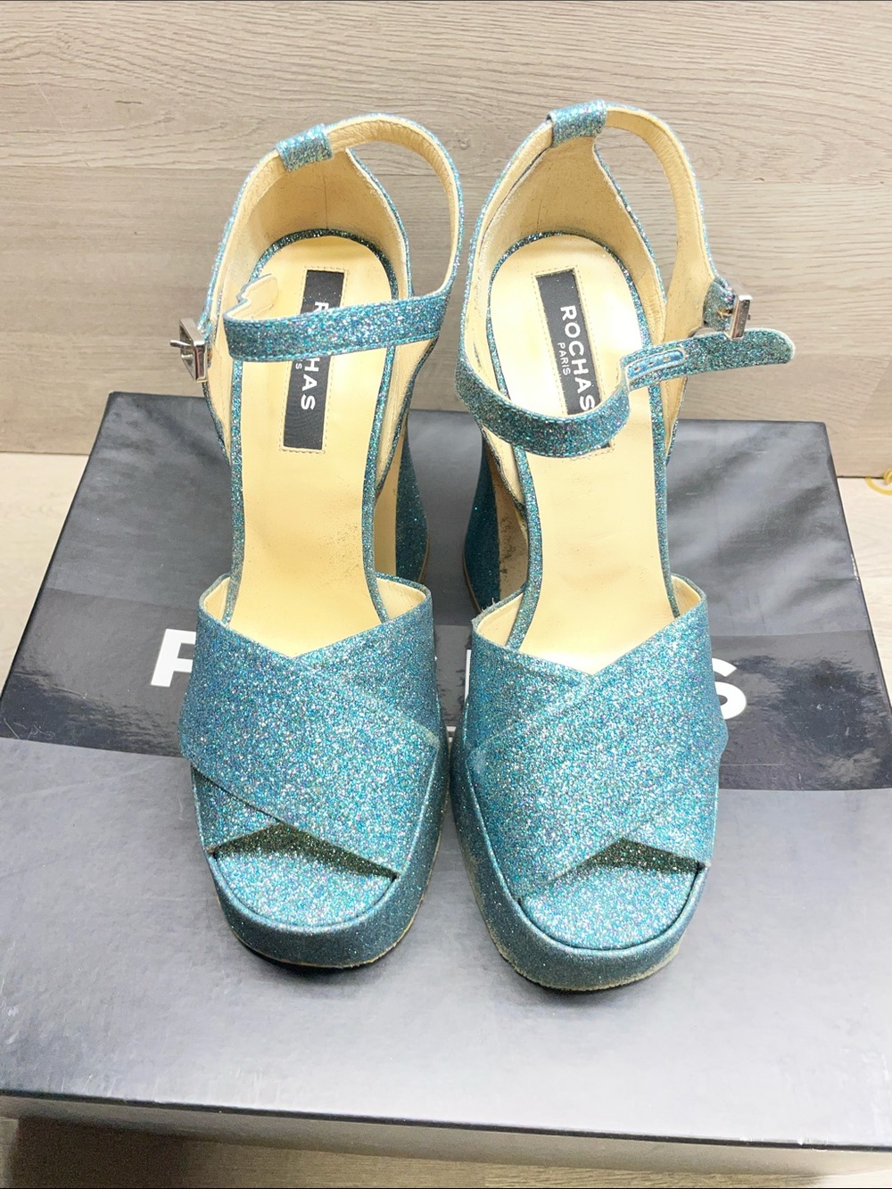 Rochas Sparkling Aqua Platform Sandals #408